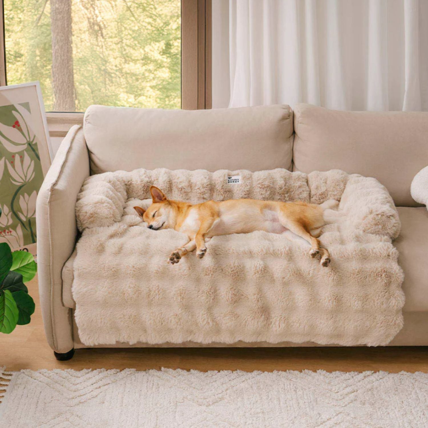 pluche hondenhuis en bank beige hondenslaapbank